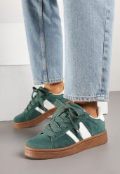 Zielono-Białe Sneakersy w Stylu Klasycznych Tenisówek z Ozdobnymi Paskami Neveza. Zielone obuwie sportowe damskie Born2be, z jeansu, bez zapięcia, tenisowe. Za 139.99 zł.