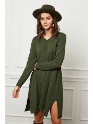 Joséfine Sukienka dzianinowa "Farel" w kolorze ciemnozielonym rozmiar: M. Zielone sukienki damskie Joséfine, bez wzorów, z dzianiny, bez ramiączek. Za 215.71 zł.