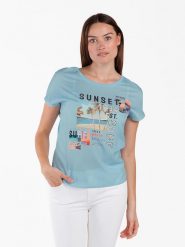 KEY LARGO Koszulka "Sunset" w kolorze błękitnym rozmiar: L. Niebieskie bluzki damskie KEY LARGO, l, bez wzorów, bez kołnierzyka, bez ramiączek. Za 74.63 zł.