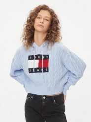 Tommy Jeans Sweter Center Flag DW0DW16528 Błękitny Regular Fit. Niebieskie swetry klasyczne damskie Tommy Jeans, xl, z jeansu, bez kołnierzyka. Za 459.99 zł.