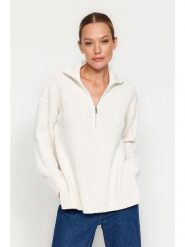 Trendyol Sweter w kolorze kremowym rozmiar: M. Brązowe swetry klasyczne damskie Trendyol, m, z bawełny, bez kołnierzyka. Za 95.99 zł.