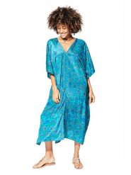 Aller Simplement Kaftan w kolorze niebieskim rozmiar: 34-40. Niebieskie sukienki damskie Aller Simplement, bez wzorów, z wiskozy, bez ramiączek. Za 52.67 zł.