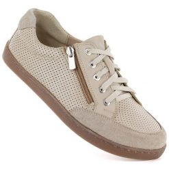 Skórzane półbuty damskie tęgość H ekri Halios 470. Półbuty damskie Helios, bez wzorów, ze skóry, bez obcasa, bez zapięcia. Za 349.99 zł.