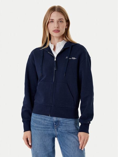 Tommy Hilfiger Bluza Script WW0WW45742 Granatowy Regular Fit. Niebieskie bluzy damskie Tommy Hilfiger, m, bez wzorów, z bawełny, bez kaptura. Za 449.99 zł.
