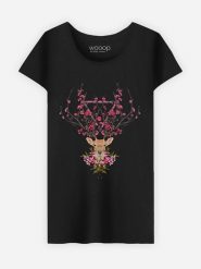 WOOOP Koszulka "Spring Deer" w kolorze czarnym rozmiar: M. Czarne koszulki damskie Wooop, m, bez wzorów, z bawełny, bez kołnierzyka, bez ramiączek. Za 56.99 zł.