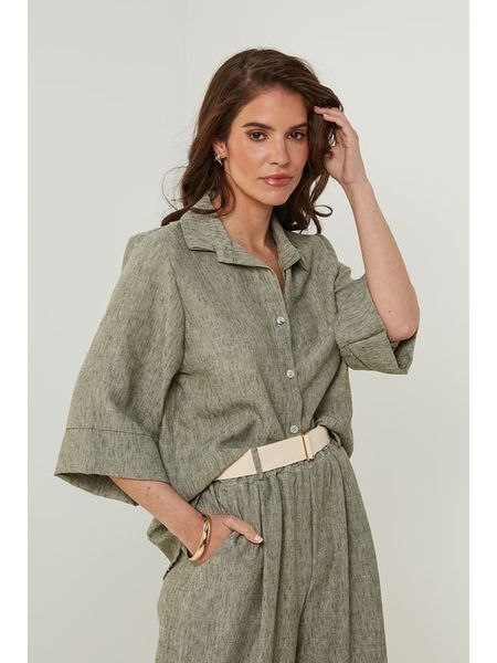 Rodier Lin Lniana bluzka w kolorze khaki rozmiar: L/XL. Brązowe bluzki damskie Rodier Lin, l, bez wzorów, ze lnu, bez kołnierzyka, bez ramiączek. Za 136.78 zł.