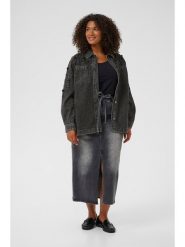 KAFFE curve Kurtka dżinsowa "Jaida" w kolorze antracytowym rozmiar: 48. Czarne kurtki damskie KAFFE curve, bez wzorów, z bawełny, bez kaptura. Za 217.99 zł.