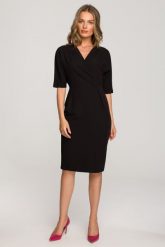 Elegancka sukienka z Kopertowym Dekoltem - Czarna. Czarne sukienki damskie MOE, bez wzorów, z elastanu, eleganckie, bez ramiączek. Za 274.90 zł.