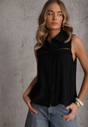 Czarna Boho Koszula z Wiskozy Bez Rękawów Zdobiona Haftem Melirianne. Czarne koszule damskie Renee, na lato, m, z aplikacjami, z jeansu, boho, bez kołnierzyka, bez ramiączek. Za 79.99 zł.