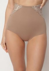 Ciemnobeżowe Majtki Modelujące z Wysokim Stanem Savene. Brązowe bielizna korygująca Born2be, bez wzorów, z jeansu. Za 39.99 zł.