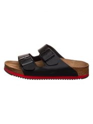 Birkenstock Klapki "Arizona" w kolorze czarnym rozmiar: 41. Czarne klapki damskie Birkenstock, bez wzorów, z otwartym noskiem, bez obcasa, bez zapięcia. Za 312.95 zł.