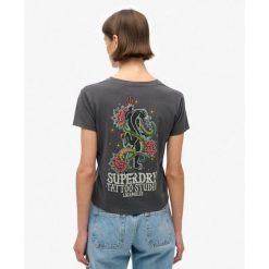 Koszulka z kryształkami do tatuażu. Brązowe koszulki sportowe damskie Superdry, bez wzorów, bez ramiączek. W wyprzedaży za 178.65 zł.