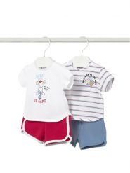 Mayoral Komplet 2 t-shirtów i spodenek 1627 Biały Regular Fit. Białe t-shirty i koszulki chłopięce Mayoral, bez wzorów, z bawełny, bez kołnierzyka, bez ramiączek. Za 159.99 zł.