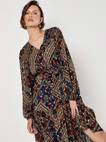 Apricot Sukienka w kolorze granatowo-beżowo-czarnym rozmiar: XS. Brązowe sukienki damskie Apricot, bez wzorów, z tkaniny, bez ramiączek. Za 78.66 zł.