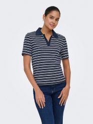 JDY Koszulka polo "Helga" w kolorze granatowo-białym rozmiar: XL. Niebieskie bluzki damskie JDY, xl, bez wzorów, bez kołnierzyka, bez ramiączek. Za 68.95 zł.