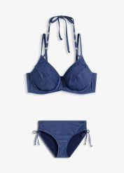 Bikini na fiszbinach w optyce dżinsu (2 części). Niebieskie bikini bonprix, bez wzorów. Za 169.99 zł.