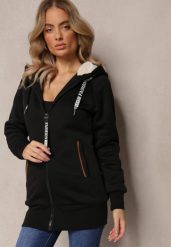 Czarna Długa Bluza z Ocieplaną Podszewką i Taśmami z Napisami Filioppa. Czarne bluzy damskie Renee, na zimę, l, bez wzorów, z dzianiny, bez kaptura. Za 119.99 zł.