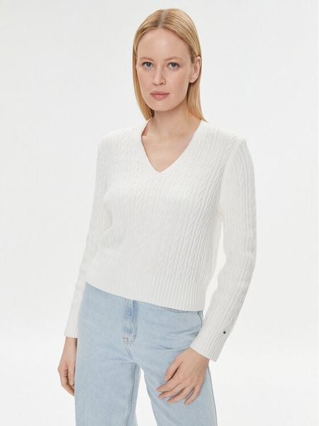 Tommy Hilfiger Sweter WW0WW39017 Écru Regular Fit. Swetry klasyczne damskie Tommy Hilfiger, xl, z bawełny, bez kołnierzyka. Za 369.99 zł.