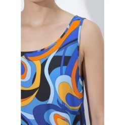 Damskie Sukienka midi wzór w fale trapezowy krój okrągły dekolt bez rękawów. Niebieskie sukienki damskie Ulla Popken, bez wzorów, z materiału, sportowe, bez ramiączek. Za 279.99 zł.