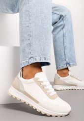 Białe Sznurowane Sneakersy przed Kostkę Kiea. Białe obuwie sportowe damskie Renee, z materiału, przed kostkę, bez zapięcia. Za 79.99 zł.