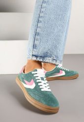 Zielone Sneakersy Skórzane w Stylu Tenisówek z Geometrycznym Motywem Erisane. Zielone obuwie sportowe damskie Renee, z jeansu, bez zapięcia, tenisowe. Za 159.99 zł.