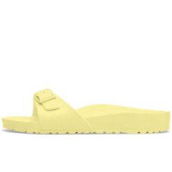Klapki Birkenstock Madrid Eva Damskie. Żółte klapki damskie Birkenstock, bez wzorów, bez obcasa, bez zapięcia. Za 273.80 zł.