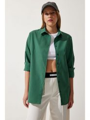 Happiness Istanbul Koszula w kolorze ciemnozielonym rozmiar: 38. Zielone koszule damskie Happiness Istanbul, bez wzorów, bez kołnierzyka, bez ramiączek. Za 59.45 zł.