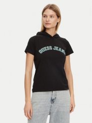 Guess T-Shirt W5GP28 J1314 Czarny Regular Fit. Czarne t-shirty damskie Guess, xs, z aplikacjami, z bawełny, bez kołnierzyka. Za 109.99 zł.
