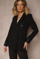 Czarna Taliowana Marynarka Ozdobiona Klapami Evelhiria. Czarne marynarki i żakiety damskie Renee, l, bez wzorów, z jeansu, eleganckie. Za 119.99 zł.