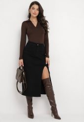 Czarna Ołówkowa Spódnica Midi Ebronie. Czarne spódnice damskie Born2be, xl, z aplikacjami, z jeansu, eleganckie, midi. Za 74.99 zł.