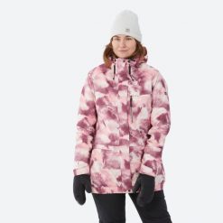 Kurtka snowboardowa damska Dreamscape SNB 100. Czerwone kurtki damskie DREAMSCAPE, na zimę, l, bez wzorów, z materiału, bez kaptura. Za 299.99 zł.