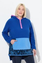Damskie Bluza z kapturem polar szerokie kolorowe pasy kaptur długi rękaw. Niebieskie bluzy damskie Ulla Popken, plus size, bez wzorów, z elastanu, z kapturem. Za 279.99 zł.