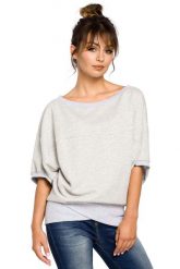 Oversizowa Jasnoszara Bluza ze Ściągaczem na Zakładkę. Czerwone bluzy damskie MOE, l, bez wzorów, z bawełny, bez kaptura. Za 193.90 zł.