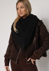 Czarny Gładki Szalik z Frędzlami Vetiela. Czarne szaliki damskie Born2be, na zimę, bez wzorów, z jeansu. Za 34.99 zł.