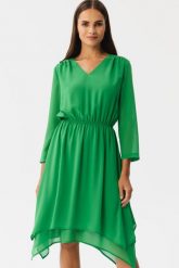Elegancka zwiewna sukienka szyfonowa wizytowa zielona. Zielone sukienki damskie Stylove, bez wzorów, z szyfonu, eleganckie, bez ramiączek. Za 379.00 zł.