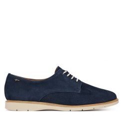 Półbuty Tamaris. Niebieskie półbuty damskie Tamaris, bez wzorów, bez obcasa, na płaskiej podeszwie, bez zapięcia. Za 399.99 zł.