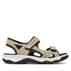 Sandały Rieker. Brązowe sandały damskie Rieker, bez wzorów, bez obcasa, na płaskiej podeszwie, bez zapięcia. Za 259.99 zł.