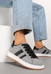 Szare Sneakersy na Niskiej Platformie z Naszywkami Flordexia. Szare obuwie sportowe damskie Renee, z jeansu, bez zapięcia. Za 69.99 zł.