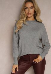 Szary Casualowy Sweter z Wiskozą i Modalem ze Ściągaczami Riviti. Szare swetry klasyczne damskie Renee, l, z jeansu, bez kołnierzyka. Za 79.99 zł.