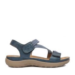 Sandały Rieker. Niebieskie sandały damskie Rieker, bez wzorów, bez obcasa, na płaskiej podeszwie, bez zapięcia. Za 319.99 zł.
