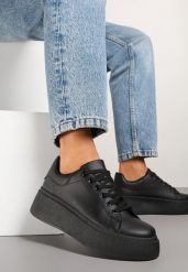 Czarne Klasyczne Sneakersy na Grubej Podeszwie Ardisne. Czarne obuwie sportowe damskie Born2be, z jeansu, bez zapięcia. Za 64.99 zł.