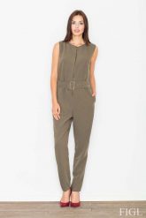 Oliwkowy Elegancki Kombinezon na Suwak z Paskiem. Zielone kombinezony damskie Figl, m, bez wzorów, z materiału, eleganckie, bez kołnierzyka, bez ramiączek. Za 319.00 zł.