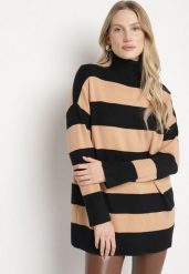 Czarny Golf w Paski o Dłuższym Kroju Ralinia. Czarne golfy damskie Born2be, bez wzorów, z jeansu, bez ramiączek. Za 79.99 zł.