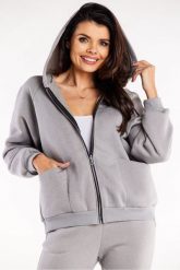 Luźna bluza z kapturem rozpinana z kieszeniami szara. Szare bluzy damskie Infinite You, l, bez wzorów, z bawełny, z kapturem. Za 259.00 zł.