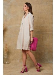 Joséfine Lniana sukienka "Mouna" w kolorze beżowym rozmiar: M. Brązowe sukienki damskie Joséfine, bez wzorów, ze lnu, bez ramiączek. Za 152.99 zł.