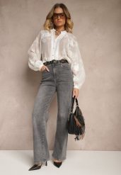 Szare Jeansy High Waist o Szerokim Kroju Sesinia. Szare jeansy damskie Renee, bez wzorów, z jeansu. Za 119.99 zł.