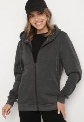 Ciemnoszara Rozpinana Bluza z Bawełną i Kapturem Typu Oversize Diosa. Szare bluzy damskie Born2be, na jesień, uniwersalny, bez wzorów, z bawełny. Za 29.99 zł.