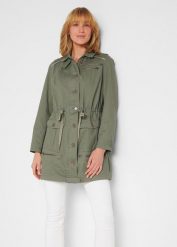 Parka bawełniana w militarnym stylu, dł. midi. Zielone parki damskie bonprix, z bawełny, bez kaptura. Za 169.99 zł.