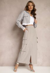 Szara Spódnica Utility z Kieszeniami na Klapy Inno. Szare spódnice damskie Renee, do pracy, l, bez wzorów, z materiału, biznesowe, maxi. Za 119.99 zł.