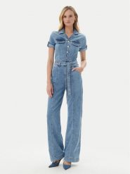 Guess Kombinezon W5GD1B D5O90 Niebieski Regular Fit. Niebieskie sukienki damskie Guess, z aplikacjami, z bawełny, bez ramiączek. Za 969.99 zł.